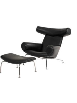 Black Leather OX Chair With Ottoman