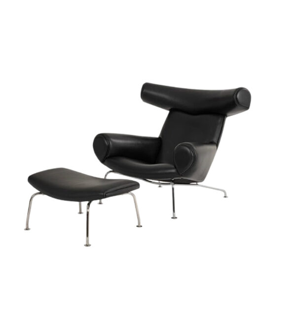 Black Leather OX Chair With Ottoman