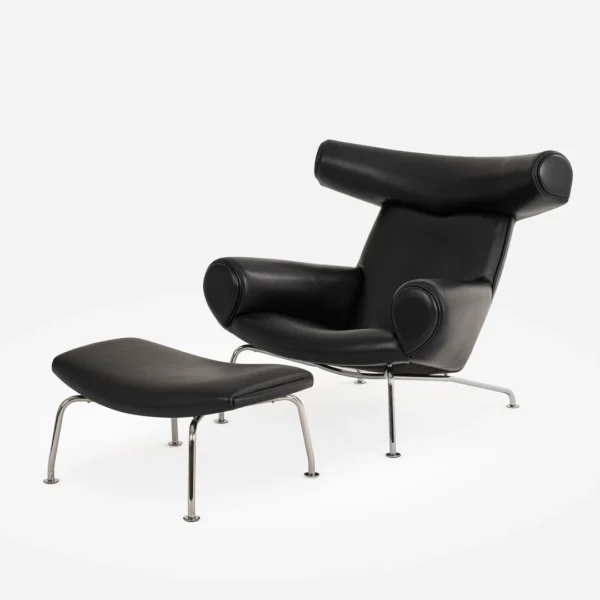 Black Leather OX Chair With Ottoman