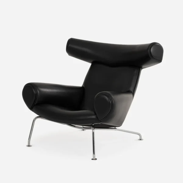 Black Leather OX Chair With Ottoman