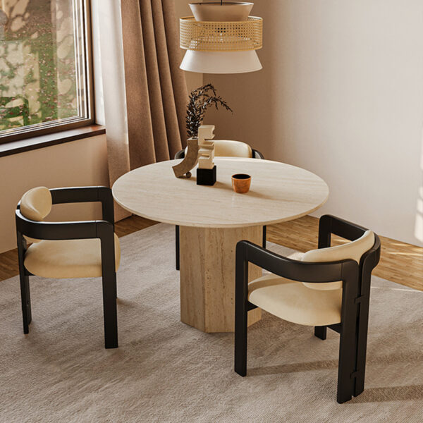 Beige Travertine Round Dining Table