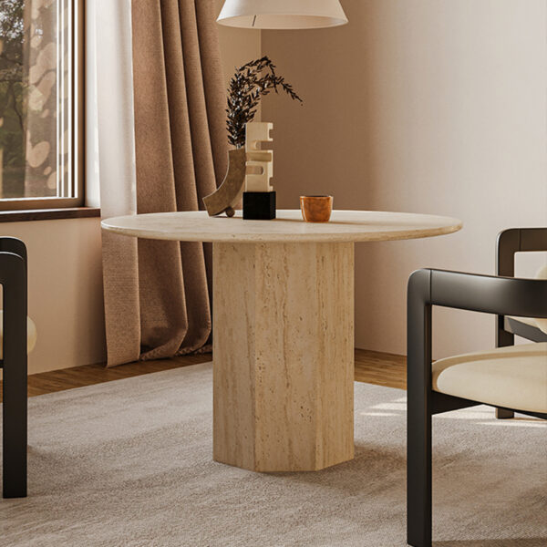 Beige Travertine Round Dining Table