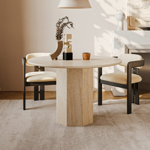Beige Travertine Round Dining Table