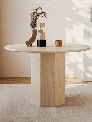 Beige Travertine Round Dining Table