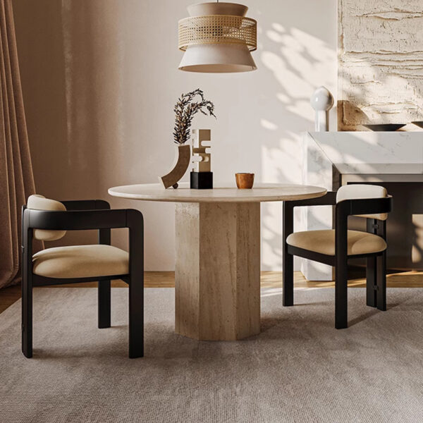 Beige Travertine Round Dining Table