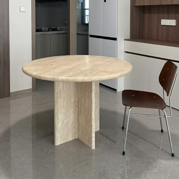 Beige Travertine Round Dining Table