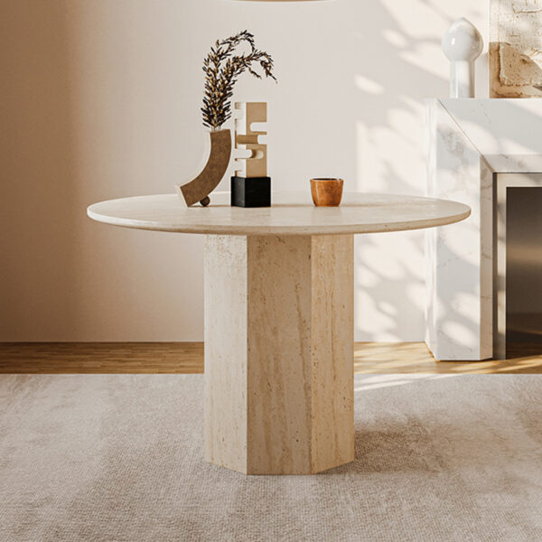 Beige Travertine Round Dining Table