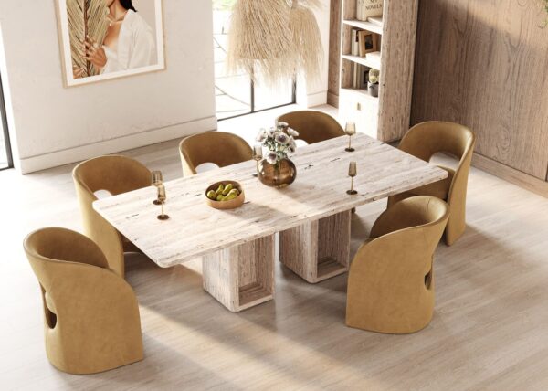 Modern Travertine Rectangular Dining Table