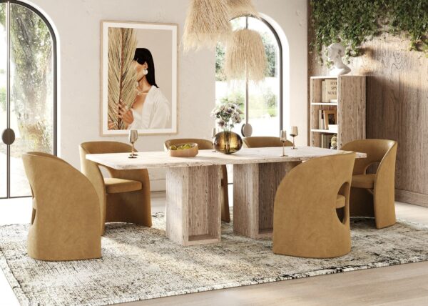 Modern Travertine Rectangular Dining Table