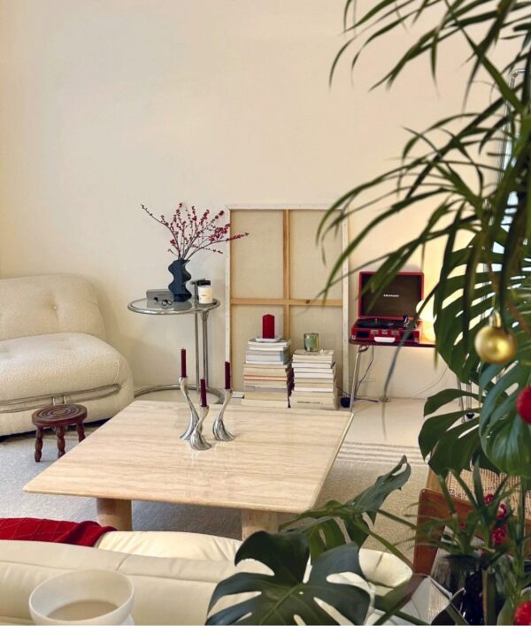 Natural travertine square coffee table