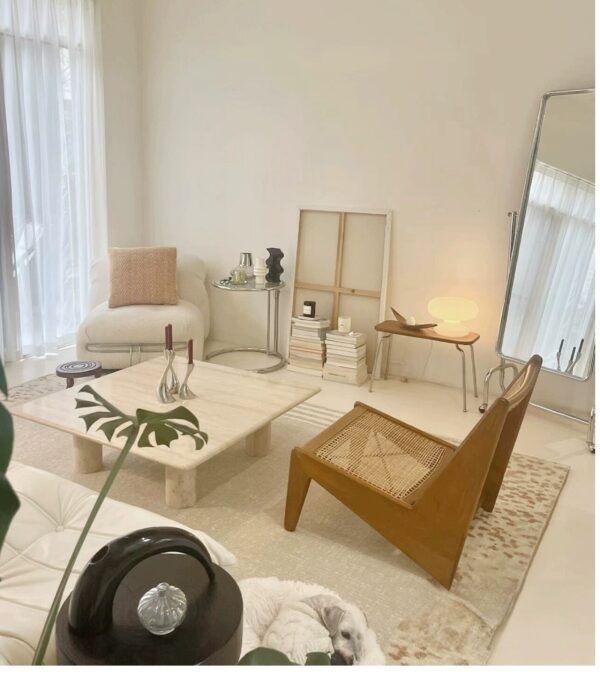 Natural travertine square coffee table