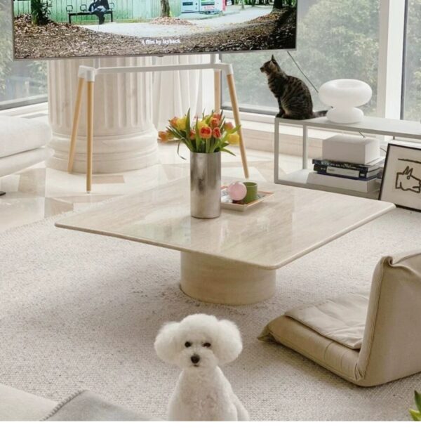 Natural travertine square coffee table