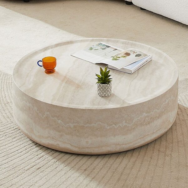 Round Travertine Stone Coffee Table