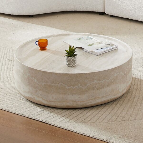 Round Travertine Stone Coffee Table