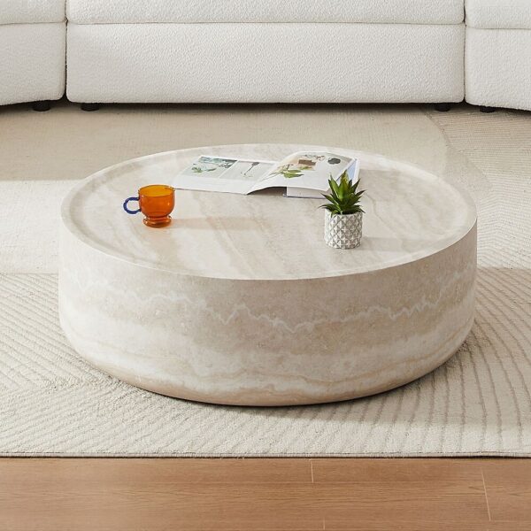 Round Travertine Stone Coffee Table