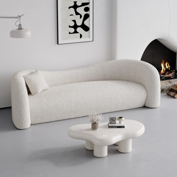 White Boucle Upholstered Curved Sofa