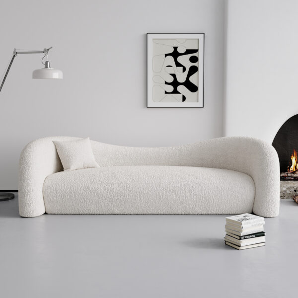 White Boucle Upholstered Curved Sofa