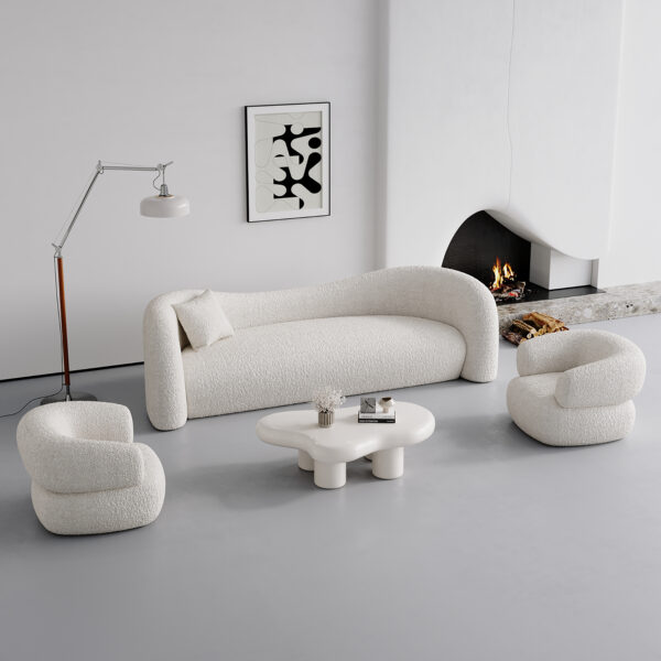 White Boucle Upholstered Curved Sofa