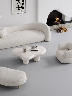 White Boucle Upholstered Curved Sofa