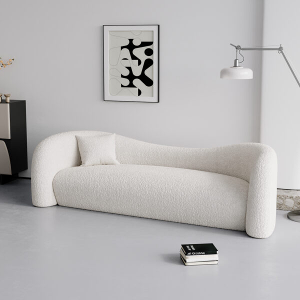 White Boucle Upholstered Curved Sofa
