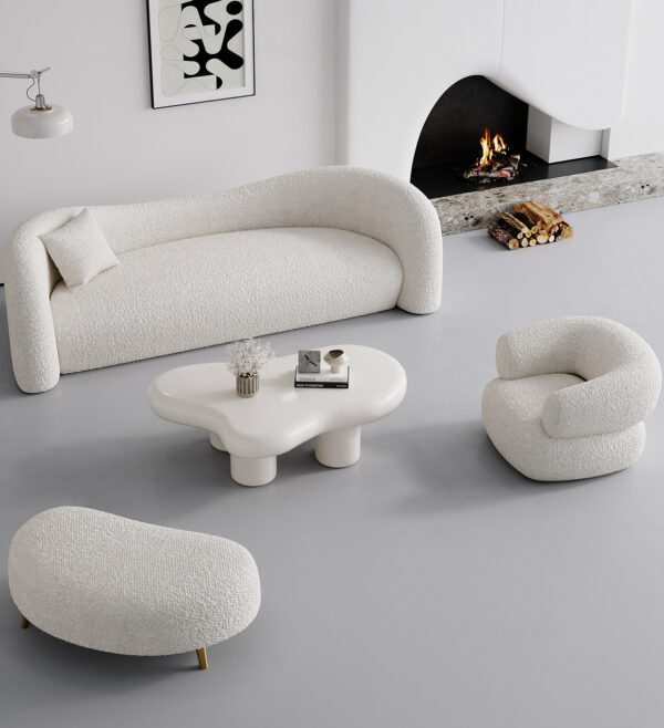 White Boucle Upholstered Curved Sofa