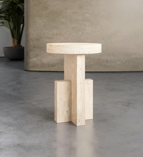 Beige Travertine Side Table