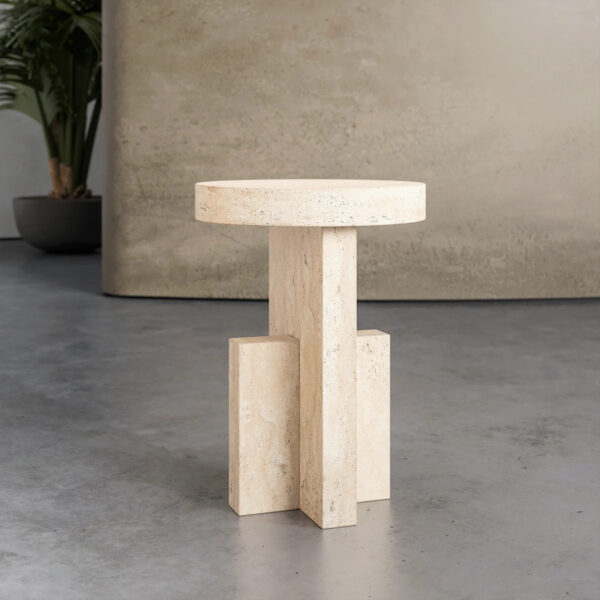 Beige Travertine Side Table