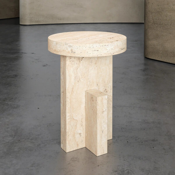 Beige Travertine Side Table