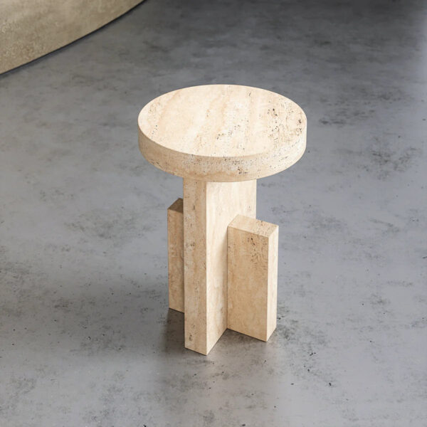 Beige Travertine Side Table