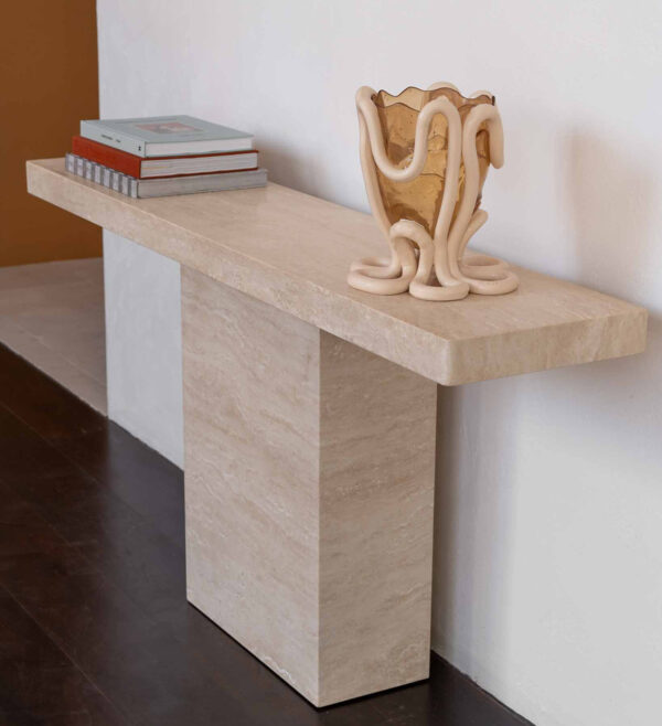 Cream Travertine Rectangle Console Table