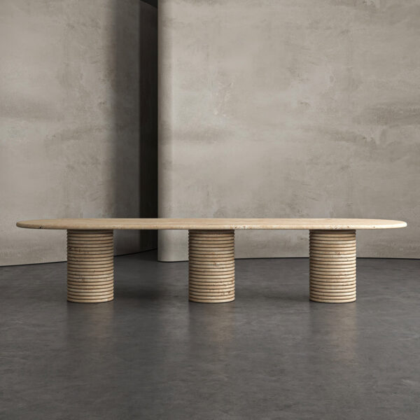 Flutted Travertine Dining Table