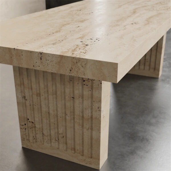 Rectangle Beige Travertine Dining Table