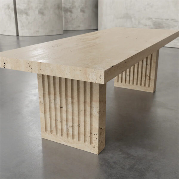 Rectangle Beige Travertine Dining Table
