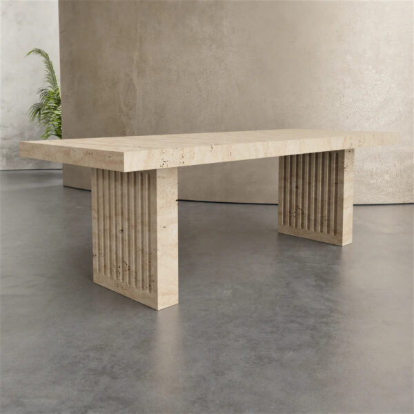 Rectangle Beige Travertine Dining Table