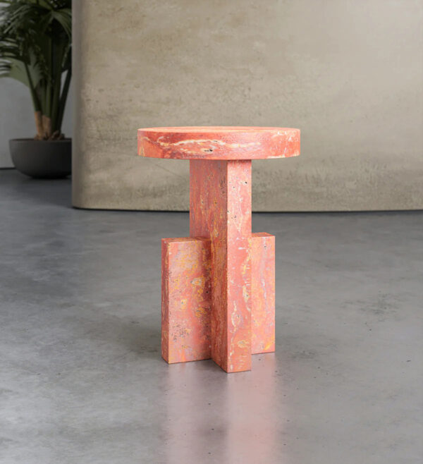Red Travertine Side Table