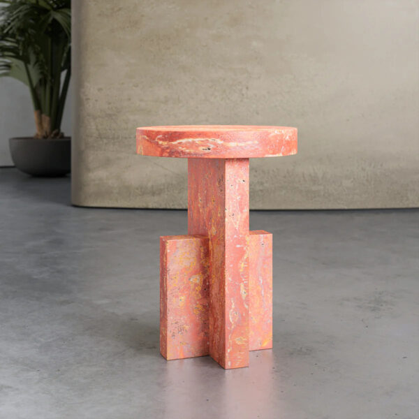 Red Travertine Side Table