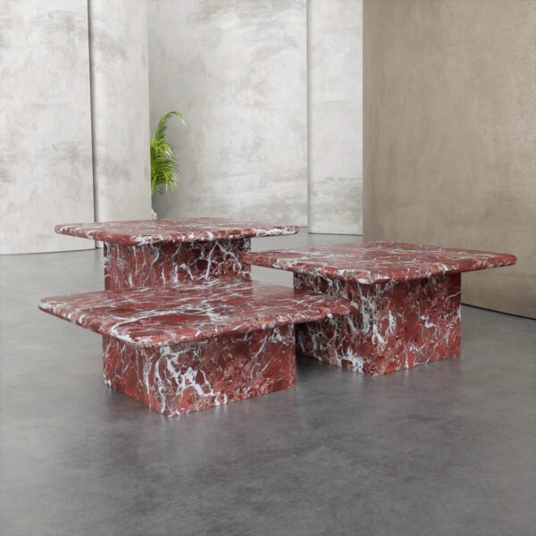 Rosso Levanto Marble Coffee Table Set