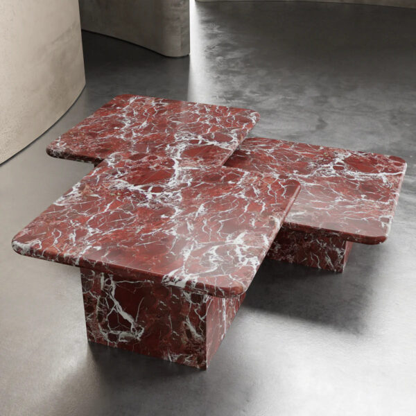 Rosso Levanto Marble Coffee Table Set