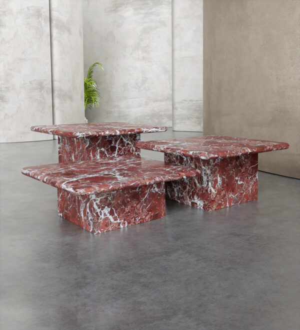 Rosso Levanto Marble Coffee Table Set
