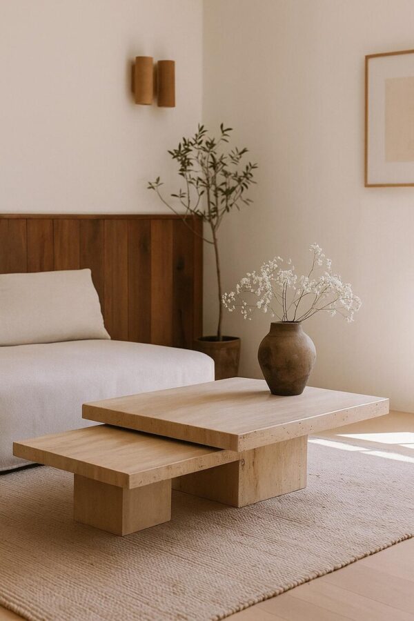 Salontafel Set Travertine Natural Stone Accent Table