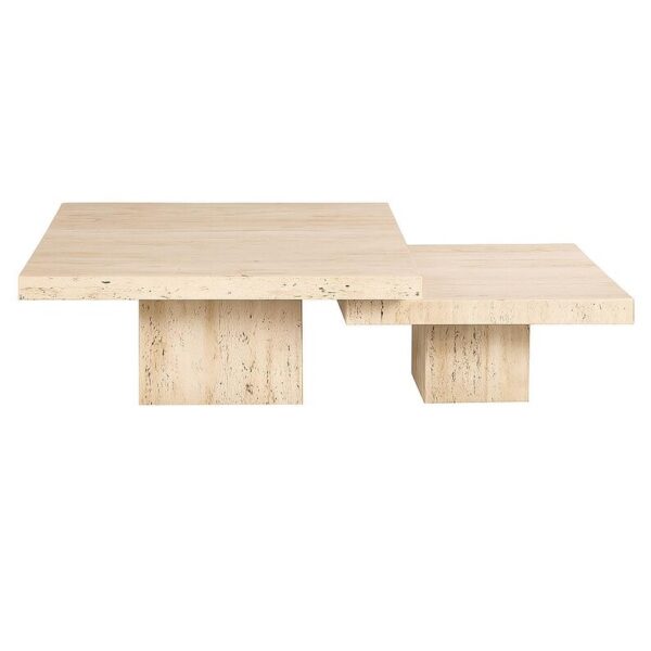 Salontafel Set Travertine Natural Stone Accent Table