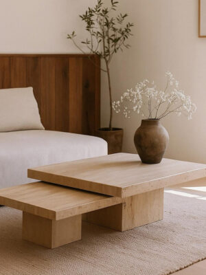 Salontafel Set Travertine Natural Stone Accent Table