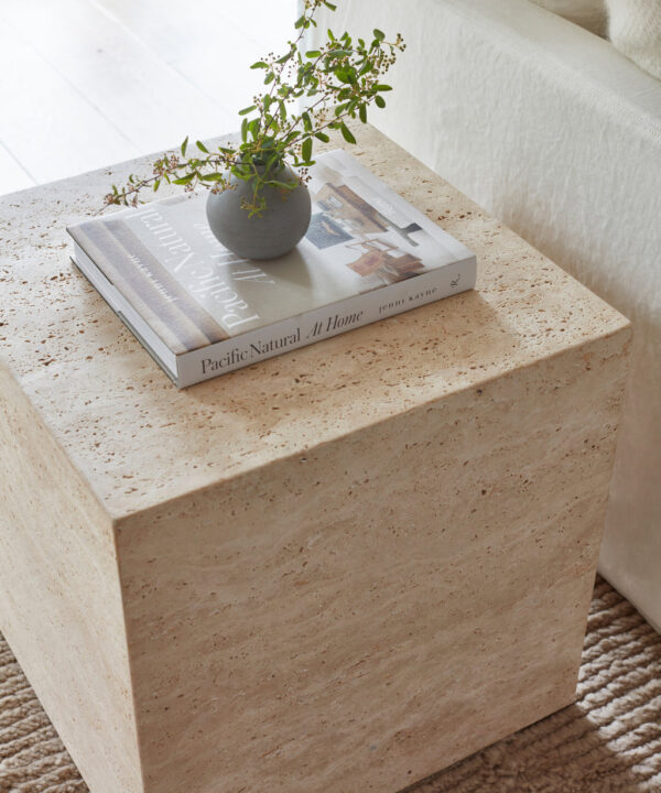 Travertine Plinth End Table