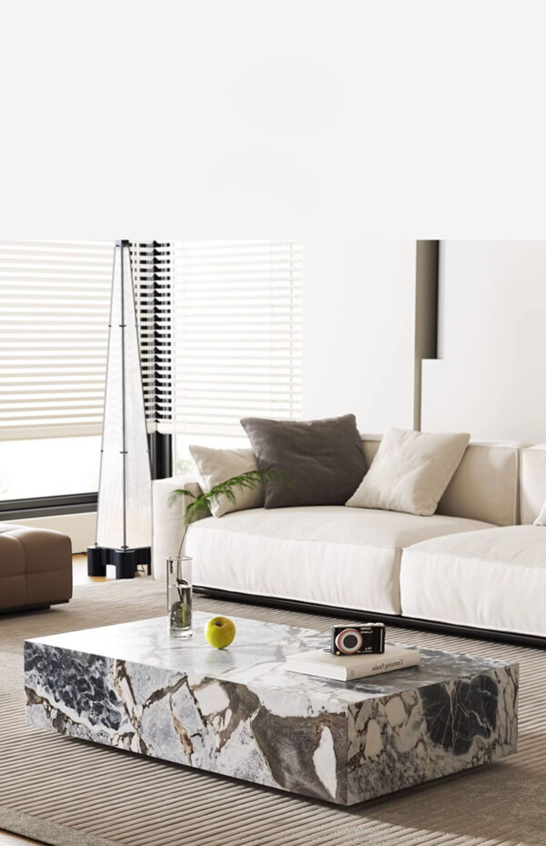 Veined Modellato Marble Plinth Coffee Table