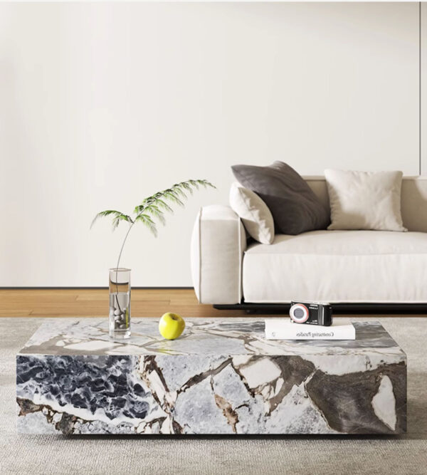 Veined Modellato Marble Plinth Coffee Table