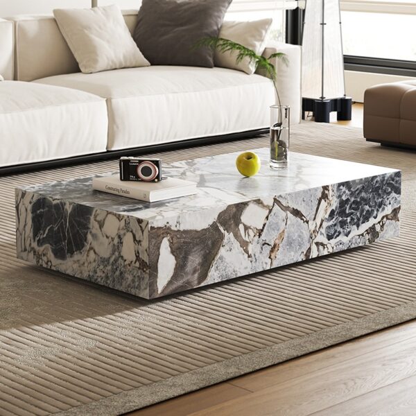 Veined Modellato Marble Plinth Coffee Table