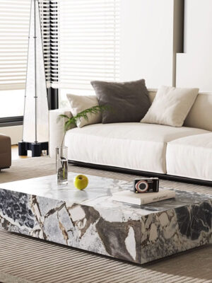 Veined Modellato Marble Plinth Coffee Table