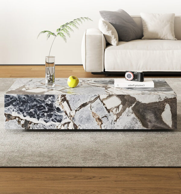 Veined Modellato Marble Plinth Coffee Table