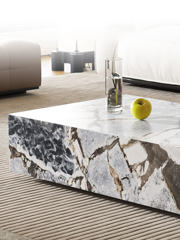 Veined Modellato Marble Plinth Coffee Table
