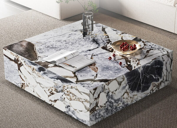 Veined Modellato Marble Plinth Coffee Table